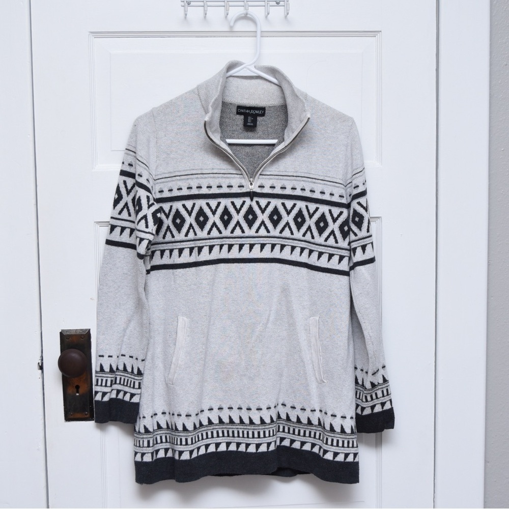 Cynthia Rowley Fair Isle Quarter‎ Zip Sweater Women's L